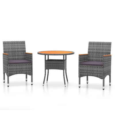 3 Piece Garden Dining Set Poly Rattan Grey