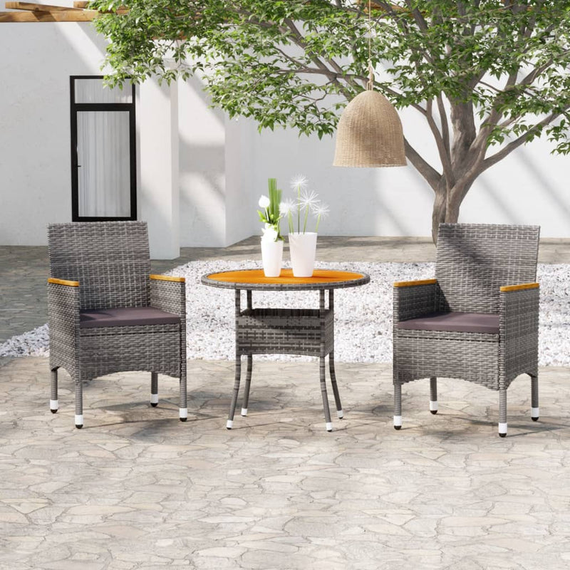 3 Piece Garden Dining Set Poly Rattan Grey