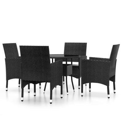 5 Piece Garden Dining Set Poly Rattan Black