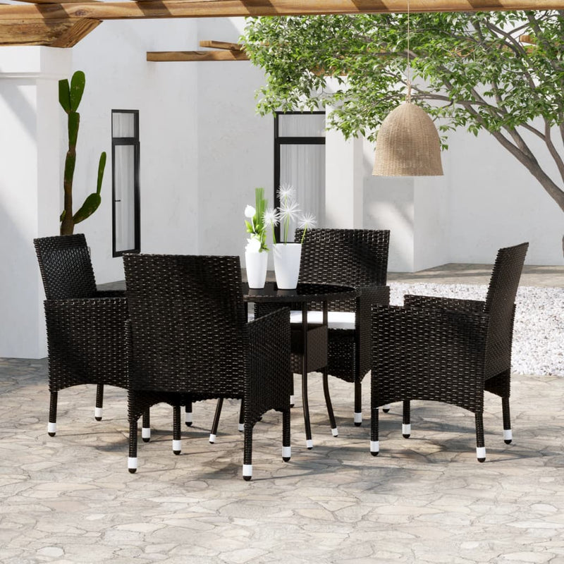 5 Piece Garden Dining Set Poly Rattan Black