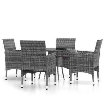 5 Piece Garden Dining Set Poly Rattan Grey