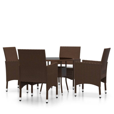 5 Piece Garden Dining Set Poly Rattan Brown