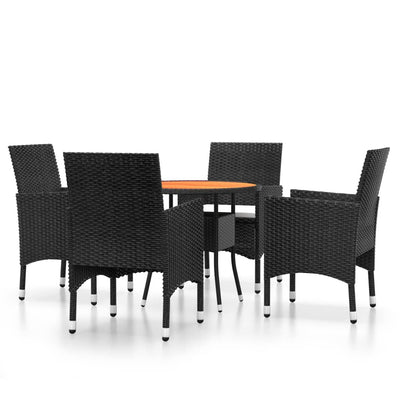 5 Piece Garden Dining Set Poly Rattan Black