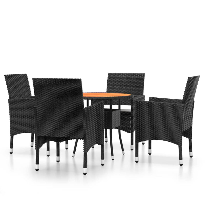 5 Piece Garden Dining Set Poly Rattan Black