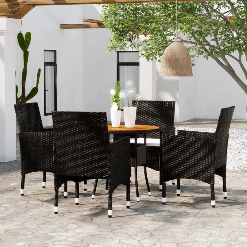 5 Piece Garden Dining Set Poly Rattan Black