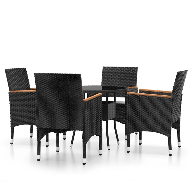 5 Piece Garden Dining Set Poly Rattan Black