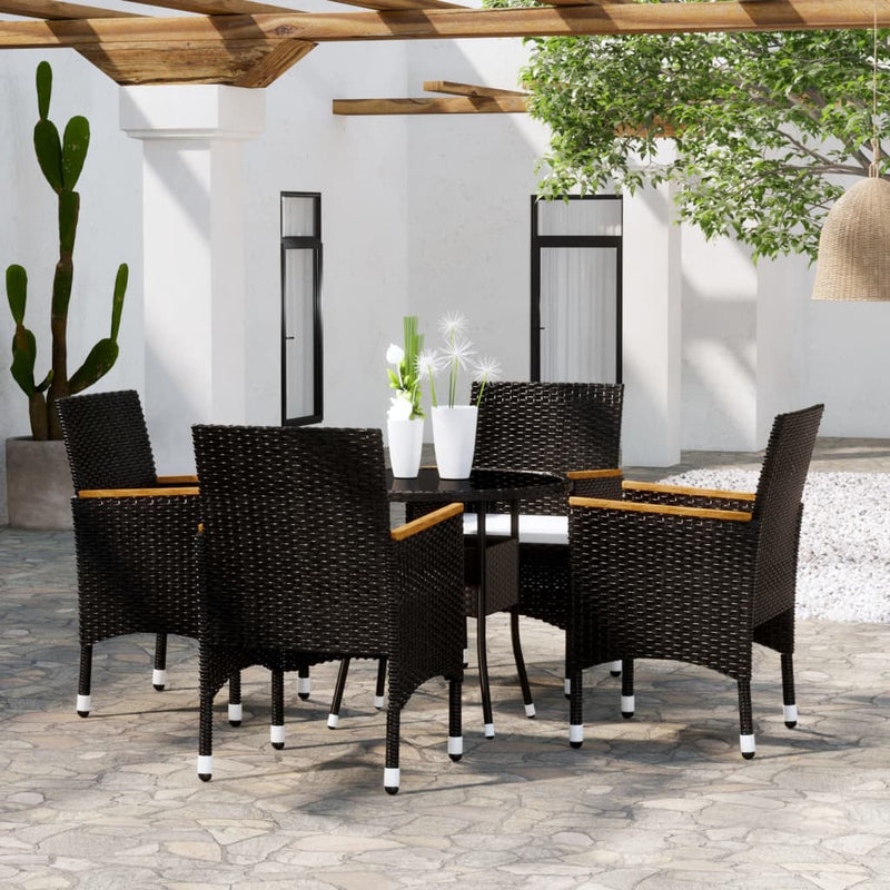 5 Piece Garden Dining Set Poly Rattan Black