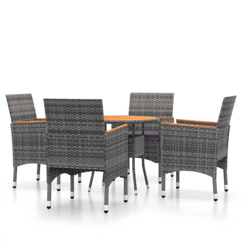 5 Piece Garden Dining Set Poly Rattan Grey