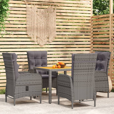 5 Piece Garden Dining Set Poly Rattan Grey