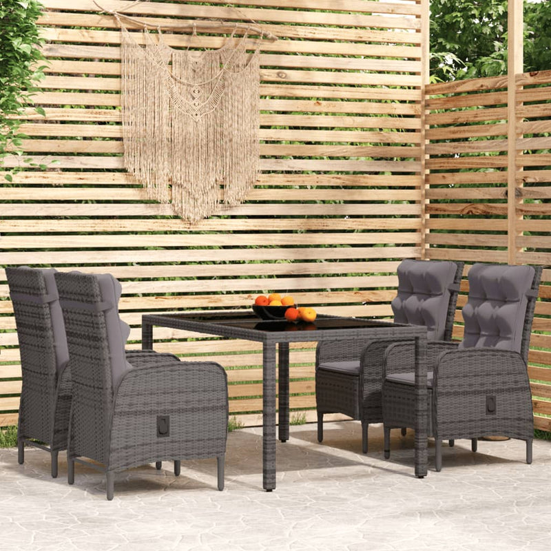 5 Piece Garden Dining Set Poly Rattan Grey