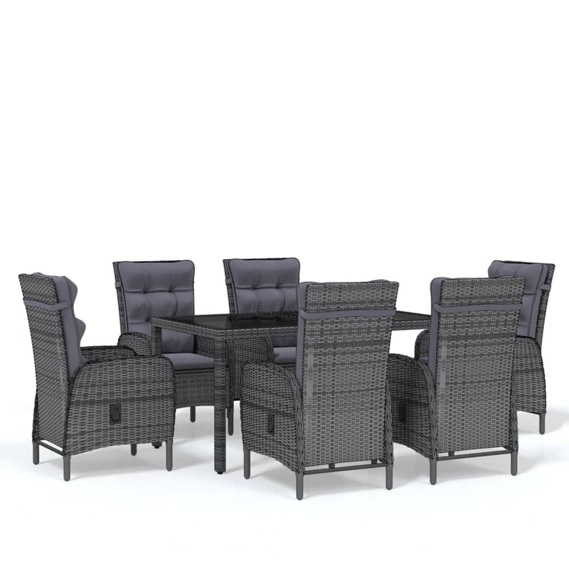 7 Piece Garden Dining Set Poly Rattan Grey