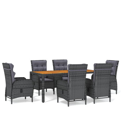 7 Piece Garden Dining Set Poly Rattan Grey