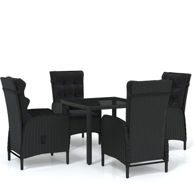 5 Piece Garden Dining Set Poly Rattan Black