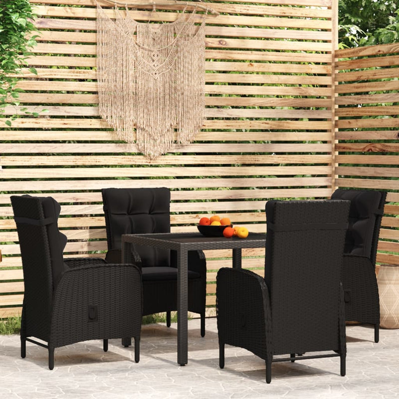 5 Piece Garden Dining Set Poly Rattan Black