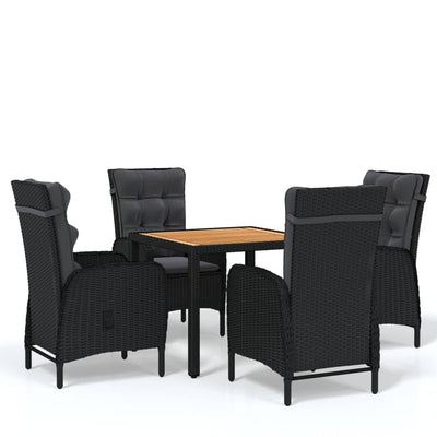 5 Piece Garden Dining Set Poly Rattan Black