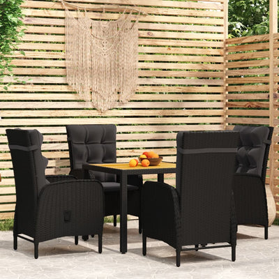 5 Piece Garden Dining Set Poly Rattan Black