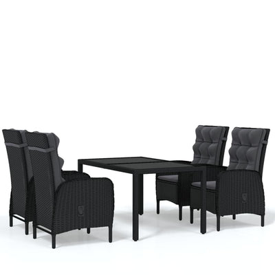 5 Piece Garden Dining Set Poly Rattan Black