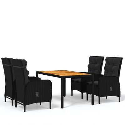 5 Piece Garden Dining Set Poly Rattan Black