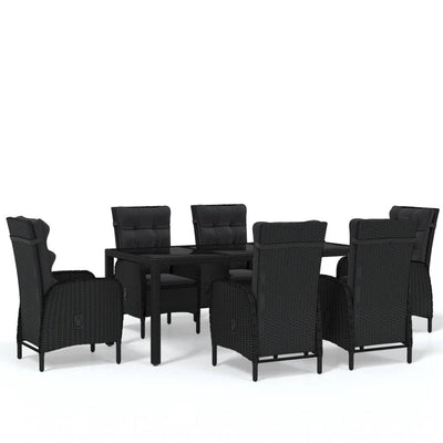 7 Piece Garden Dining Set Poly Rattan Black