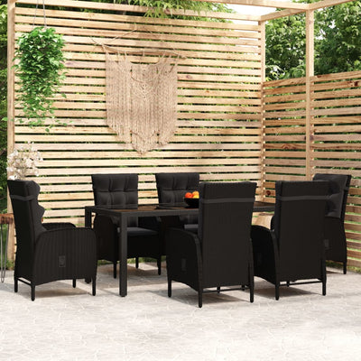 7 Piece Garden Dining Set Poly Rattan Black