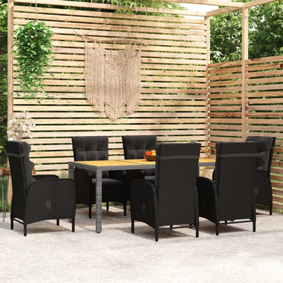 7 Piece Garden Dining Set Poly Rattan Black