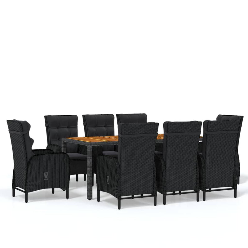 9 Piece Garden Dining Set Poly Rattan Black