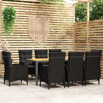 9 Piece Garden Dining Set Poly Rattan Black