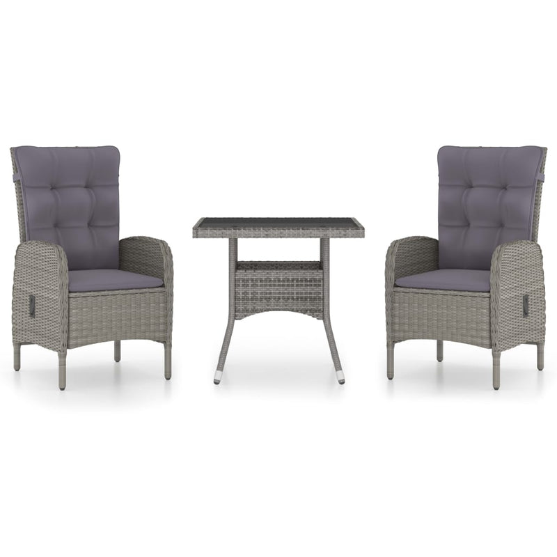 3 Piece Garden Dining Set Poly Rattan and Glass Grey