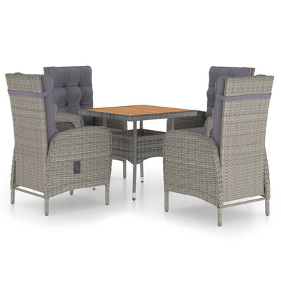 5 Piece Garden Dining Set Poly Rattan and Acacia Wood Grey