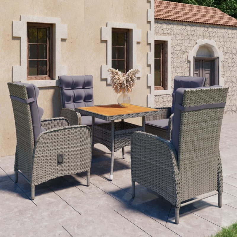 5 Piece Garden Dining Set Poly Rattan and Acacia Wood Grey