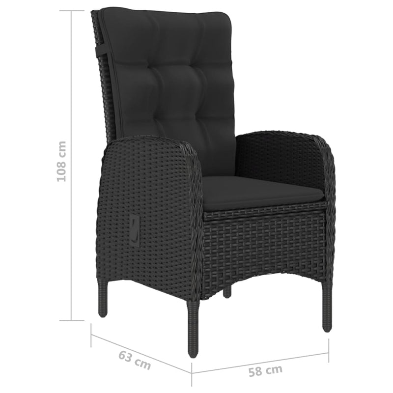 3 Piece Garden Dining Set Poly Rattan and Glass Black