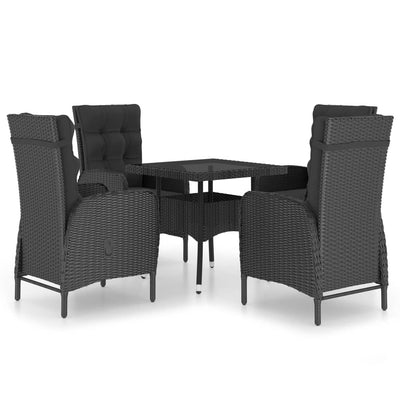 5 Piece Garden Dining Set Poly Rattan and Glass Black