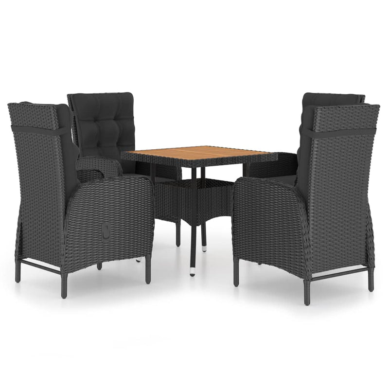 5 Piece Garden Dining Set Poly Rattan and Acacia Wood Black