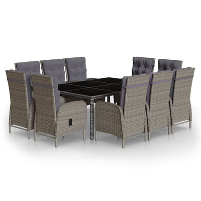 11 Piece Garden Dining Set Poly Rattan Grey