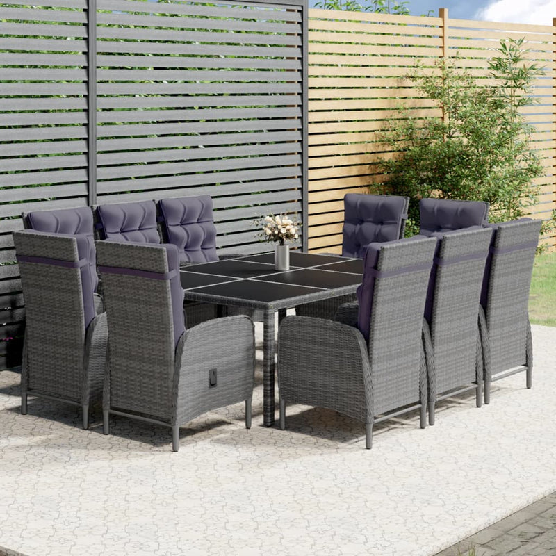 11 Piece Garden Dining Set Poly Rattan Grey