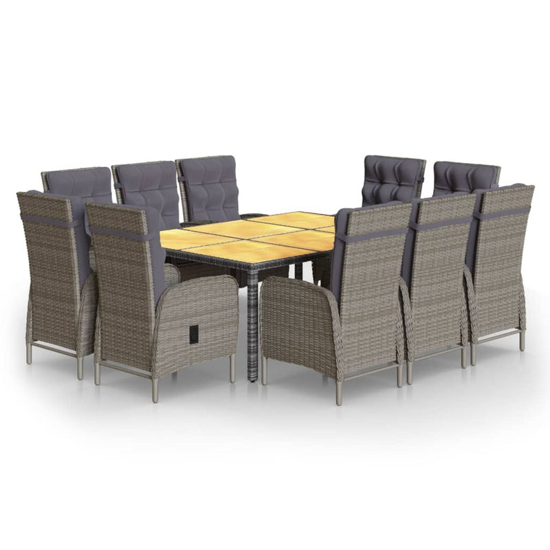 11 Piece Garden Dining Set Poly Rattan Grey