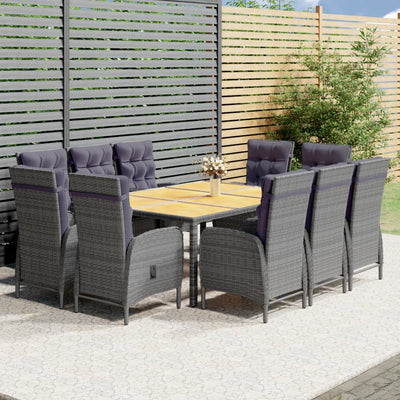 11 Piece Garden Dining Set Poly Rattan Grey