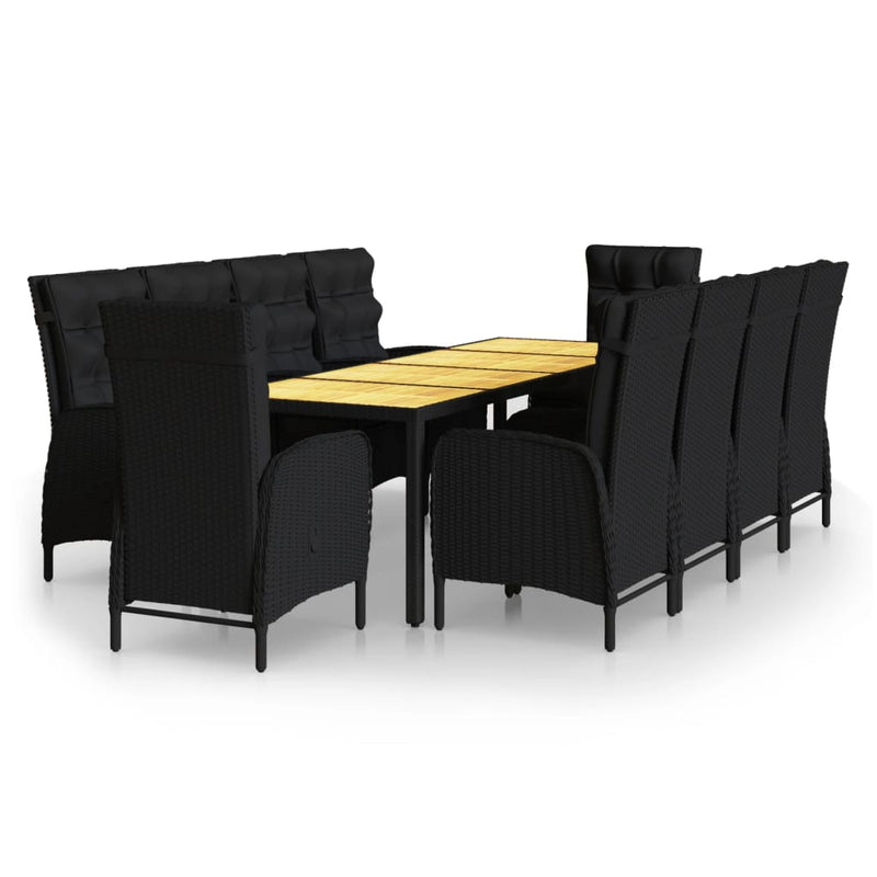 11 Piece Garden Dining Set Poly Rattan Black