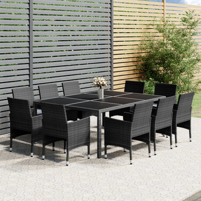 11 Piece Garden Dining Set Poly Rattan Grey