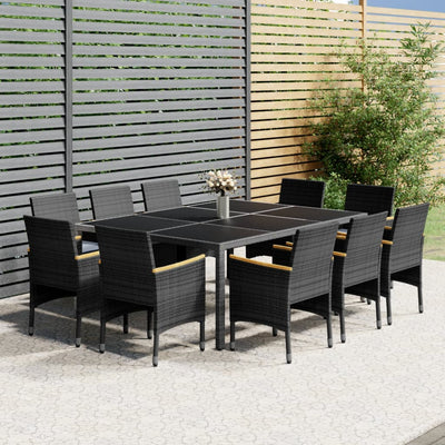 11 Piece Garden Dining Set Poly Rattan Grey