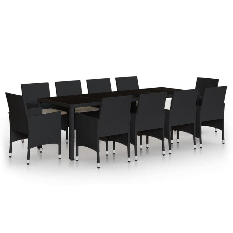 11 Piece Garden Dining Set Poly Rattan Black