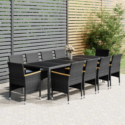 11 Piece Garden Dining Set Poly Rattan Grey