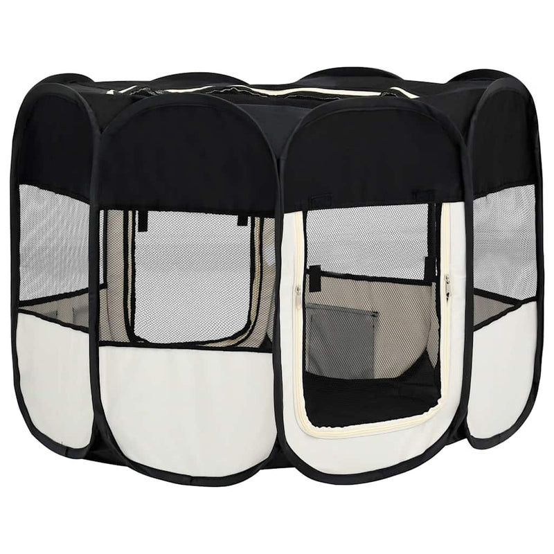 Foldable Dog Playpen with Carrying Bag Black 90x90x58 cm