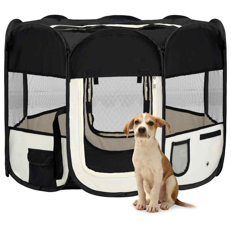 Foldable Dog Playpen with Carrying Bag Black 90x90x58 cm