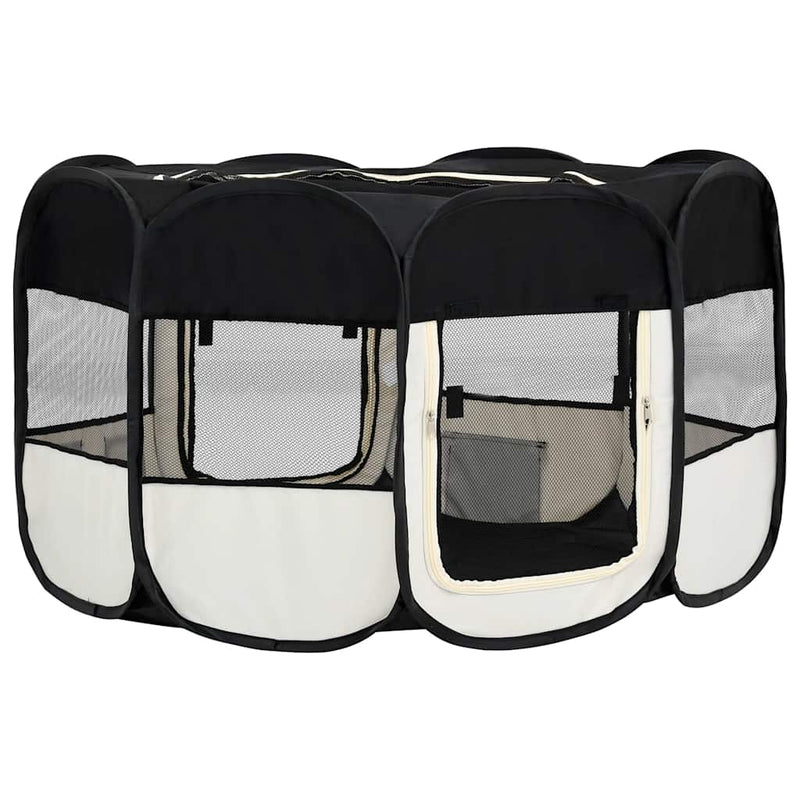 Foldable Dog Playpen with Carrying Bag Black 145x145x61 cm