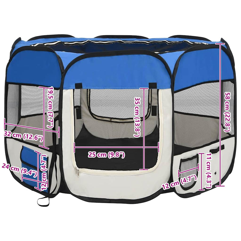 Foldable Dog Playpen with Carrying Bag Blue 90x90x58 cm