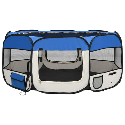 Foldable Dog Playpen with Carrying Bag Blue 145x145x61 cm