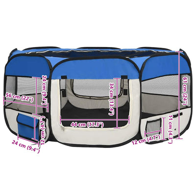 Foldable Dog Playpen with Carrying Bag Blue 145x145x61 cm