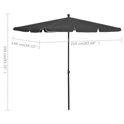 Garden Parasol with Pole 210x140 cm Anthracite