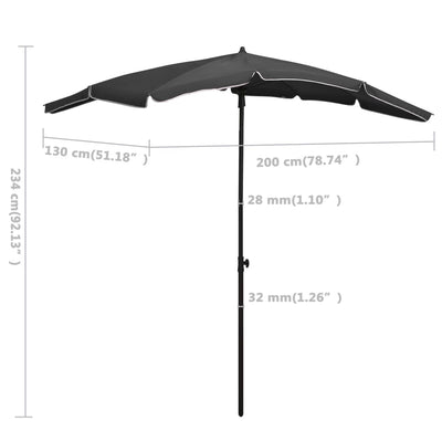 Garden Parasol with Pole 200x130 cm Anthracite